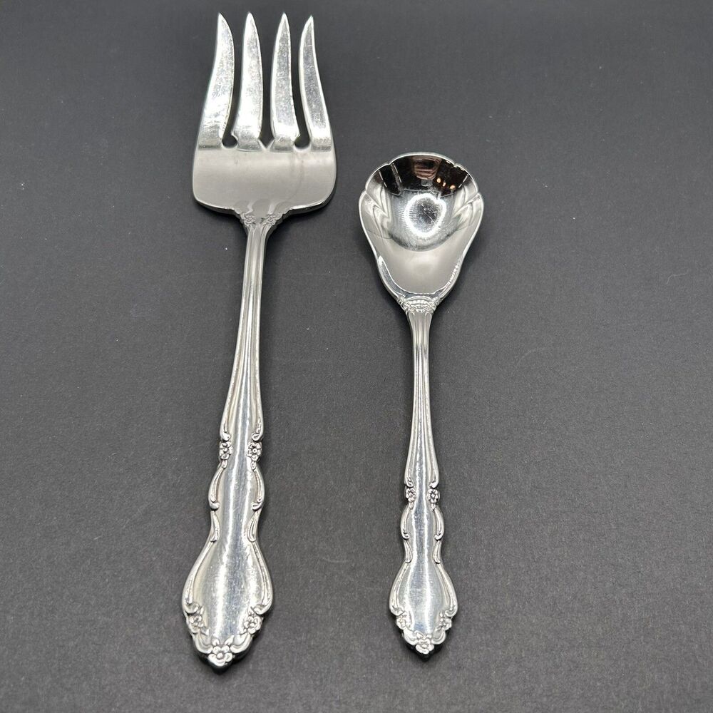 Oneida Dover Heirloom Cube Stainless 18/10 Meat Fork and Sugar Shell Spoon